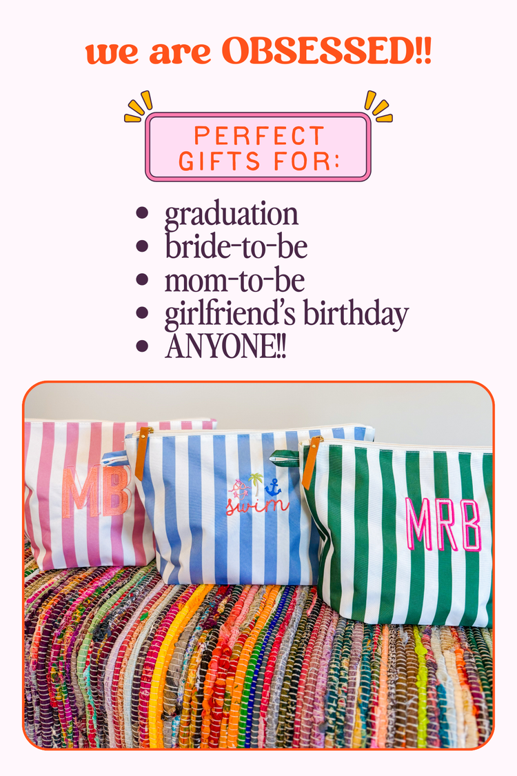 Green Stripe Cabana Pouch | Custom Embroidered Pouch