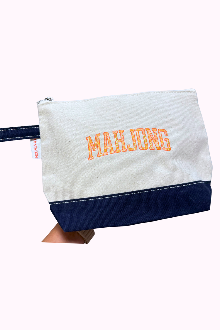 Mahjong Printed Canvas Makeup Bag