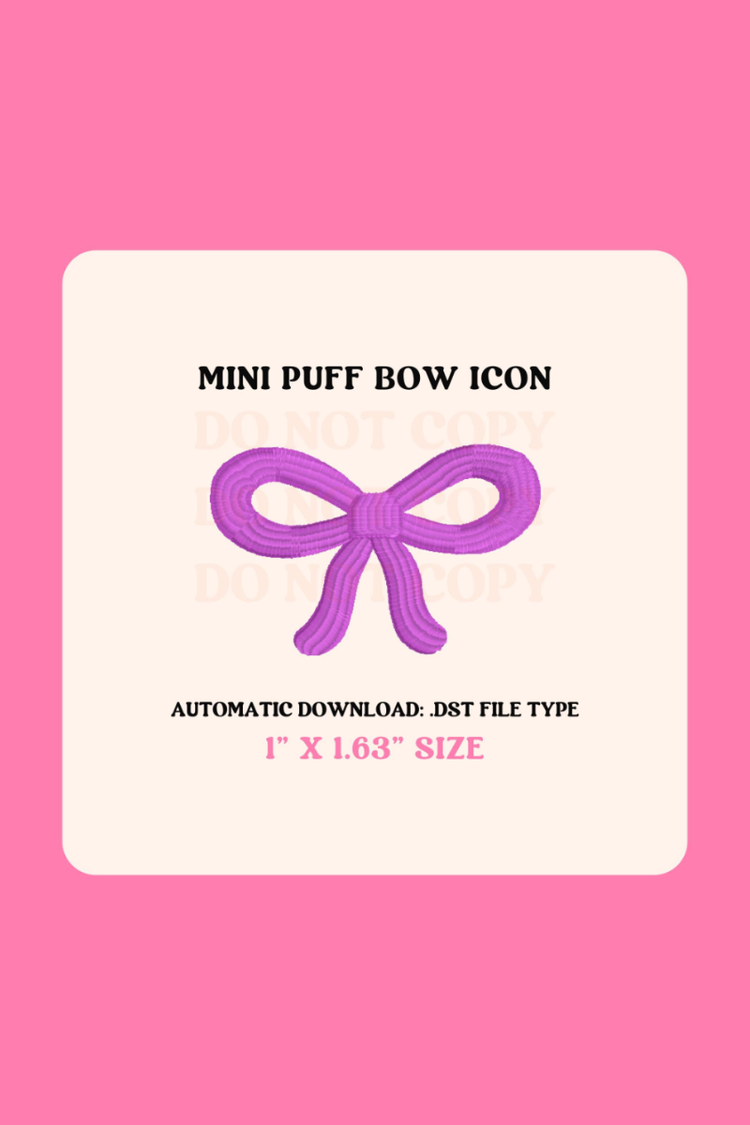 DIGITAL FILE: 3D Puff Bow Mini Embroidery Design