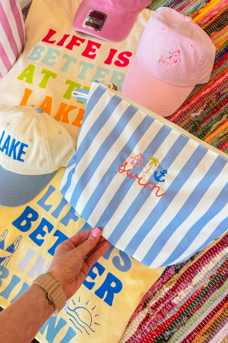 Blue Stripe Cabana Pouch | Custom Embroidered Pouch