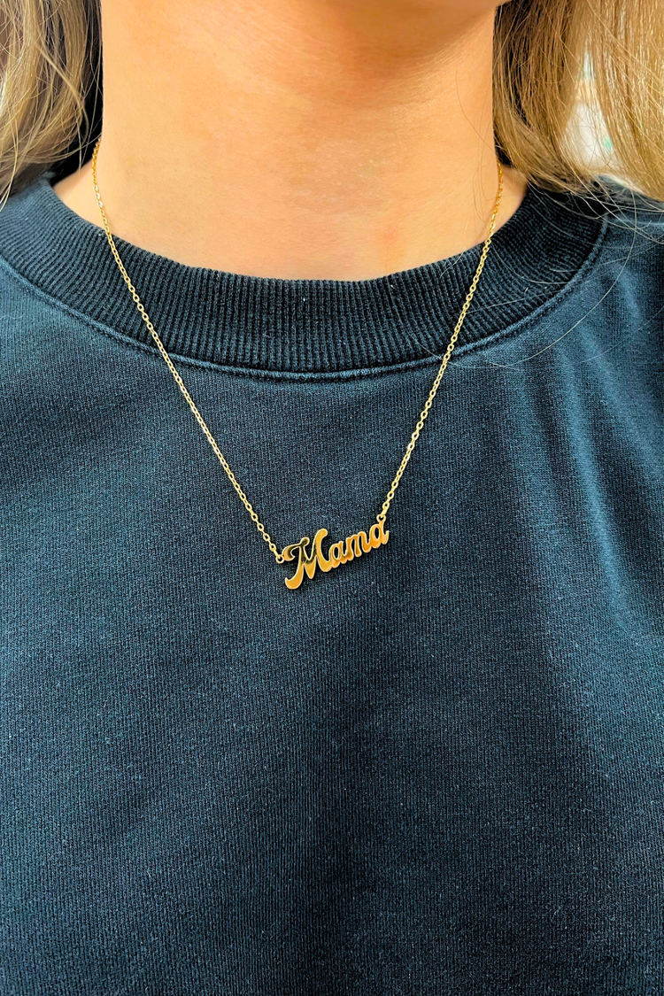 Mama Retro Script Necklace | Gold & Silver