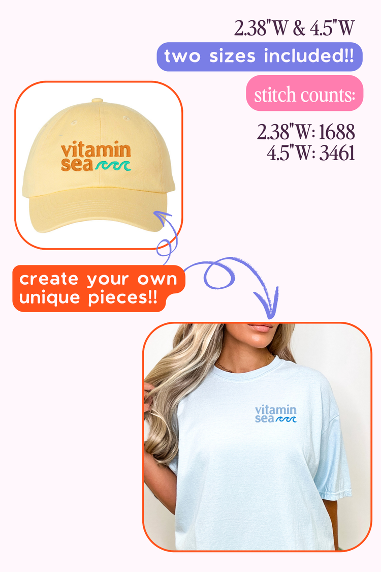 DIGITAL FILE: Vitamin Sea Embroidery Design, Trendy Beach Embroidery, Machine File (DST)