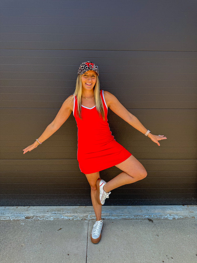 Red V-Neck Piping Butter-Soft Active Dress