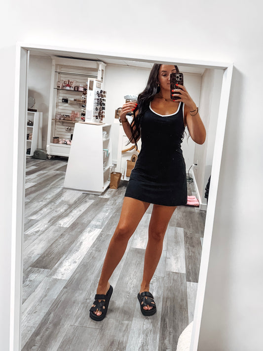Black V-Neck Piping Butter-Soft Active Dress