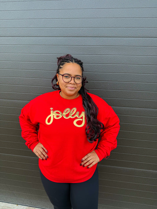 Jolly Gold Metallic Puff Red Crewneck Sweatshirt