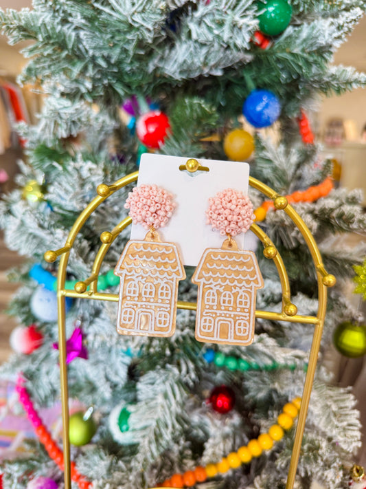 Christmas Gingerbread Pink Earrings