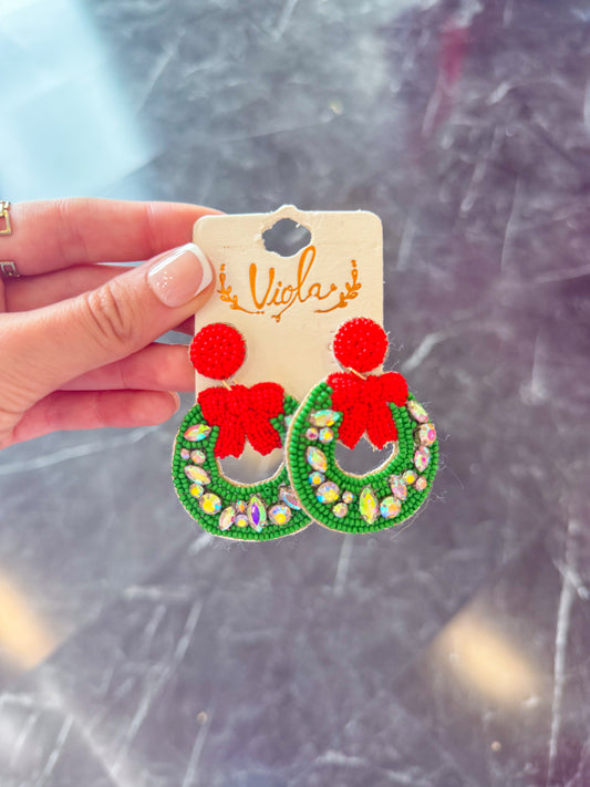 Holiday Wreath Beaded Earrngs