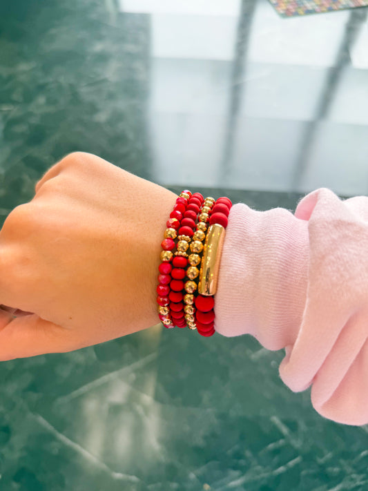 Gameday Girl Red Beaded Bracelet Set