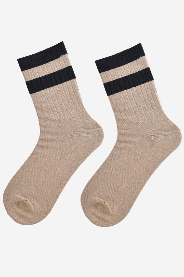 Women's Glitter Socks - Gold/Black Stripe Cuff