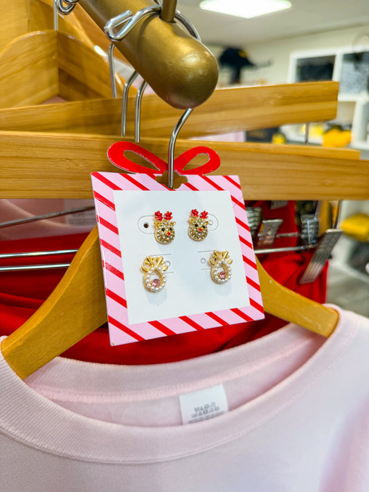 Rudolph Christmas Reindeer Stud Earring Set