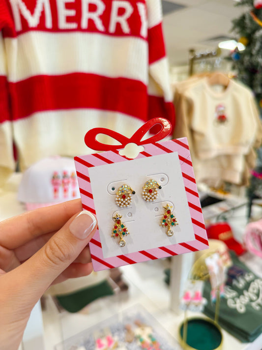 Santa & Christmas Tree Stud Earring Set