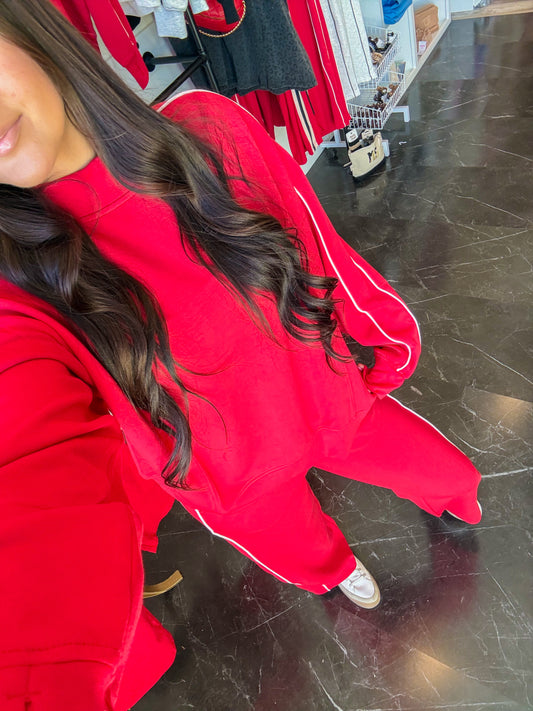 Luxe Red & Cream Piping Modal Mock Neck Top