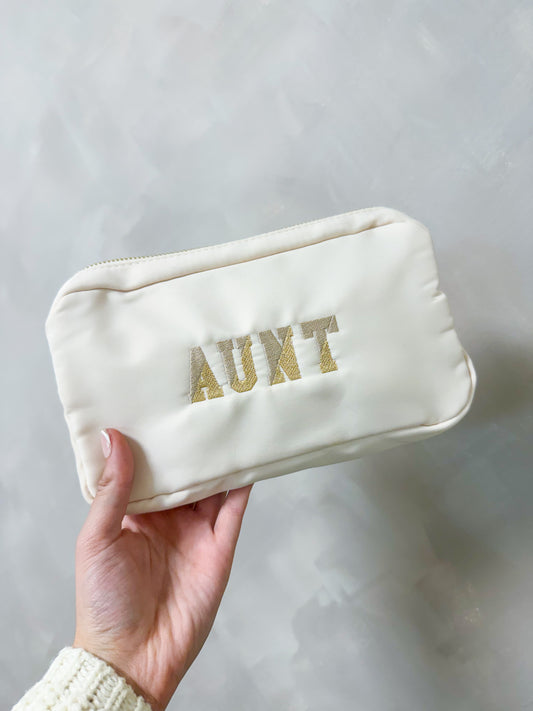 Aunt Embroidered Medium Pouch