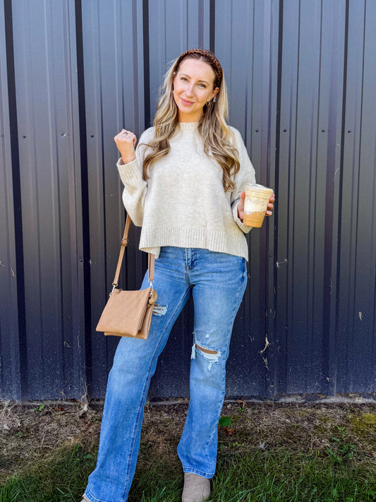 Oatmeal Tie-Back Sweater