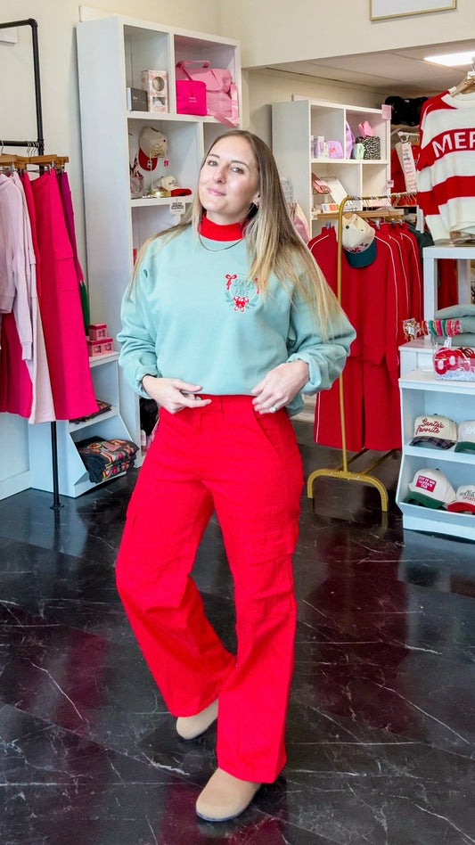 Red Super-Stretch Cargo Jeans