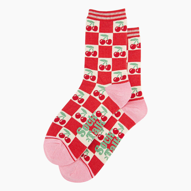 Women's Bamboo Socks - Cherry Checker