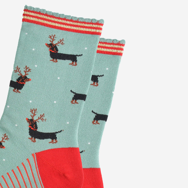 Women's Bamboo Christmas Socks - Dachshund Reindeer