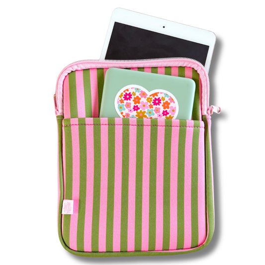 Kindle / Tablet Sleeve: Pink & Green Stripes
