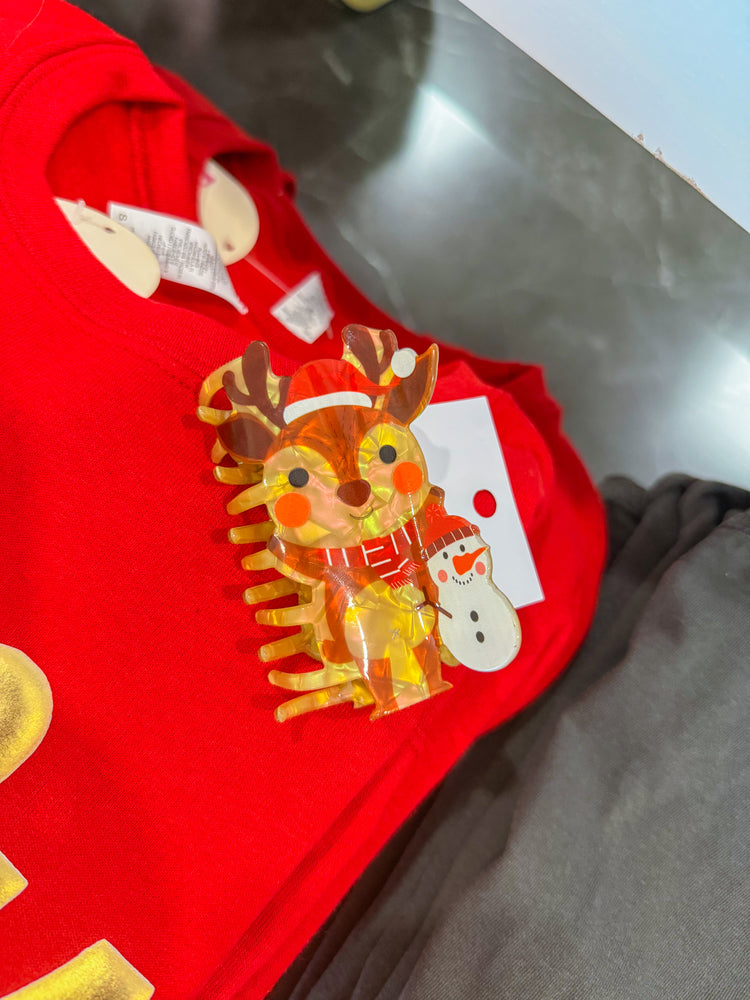 Rudolph + Snowman Claw Clip