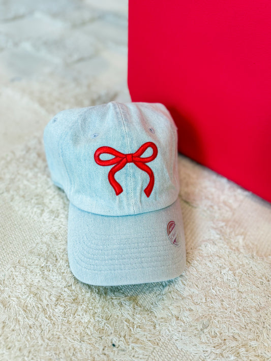 Denim Bow Patch Baseball Hat