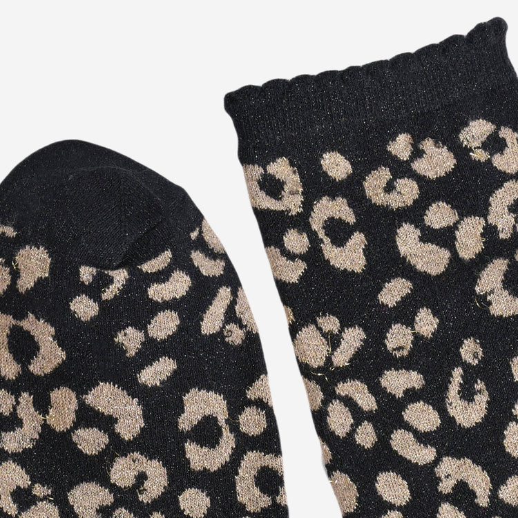 Women's Glitter Ruffle Socks - Black/Gold Leopard