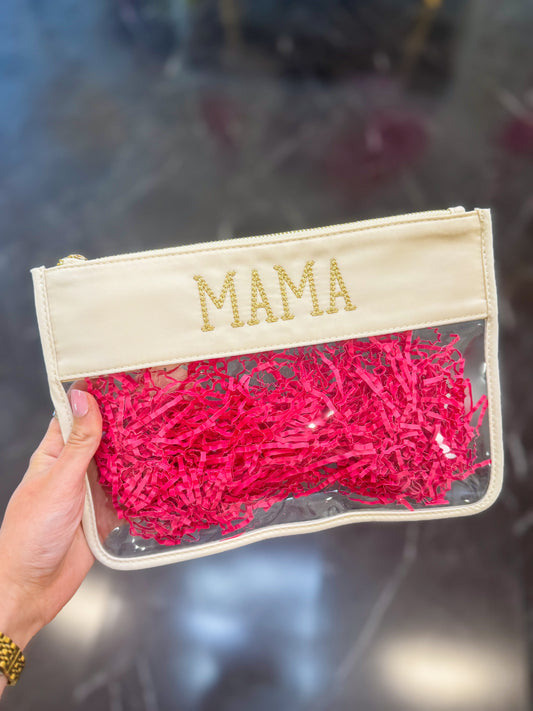 Mama Chain Stitch Sand Flat Pouch
