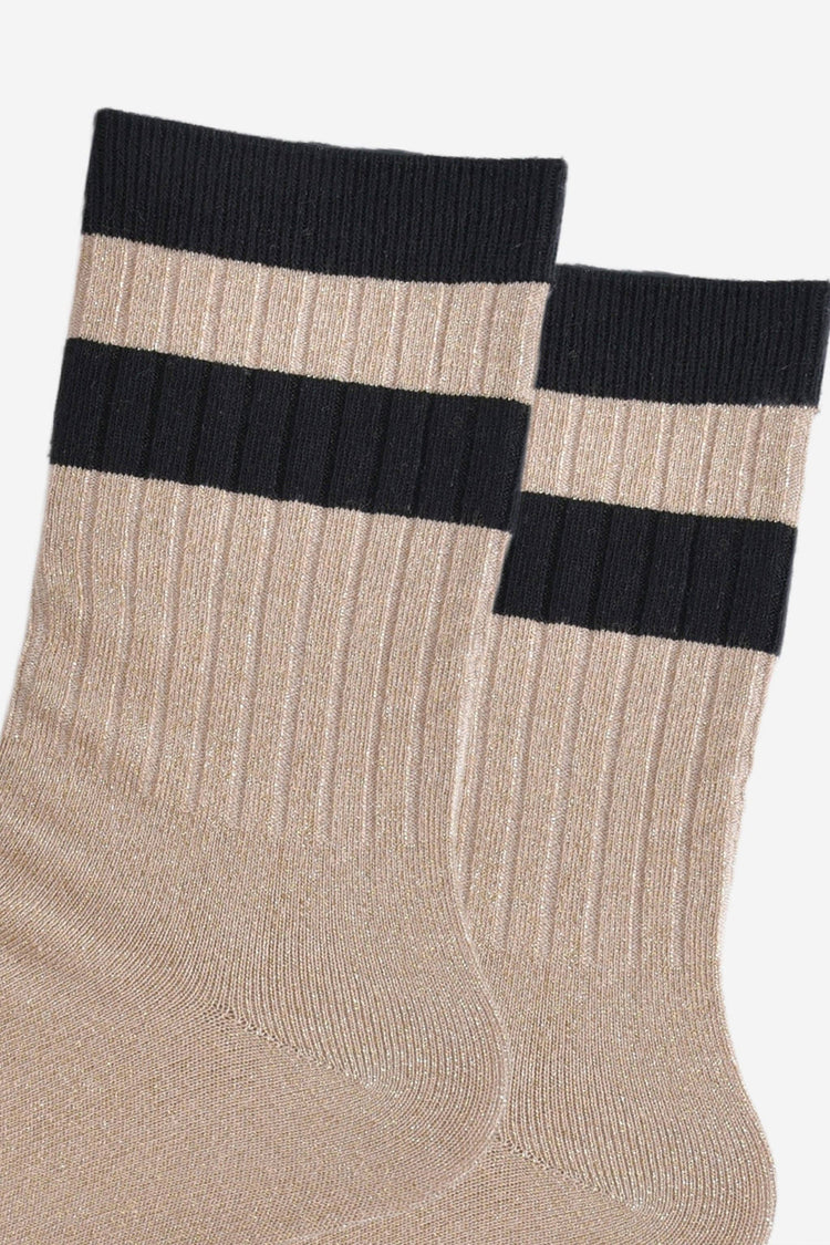 Women's Glitter Socks - Gold/Black Stripe Cuff