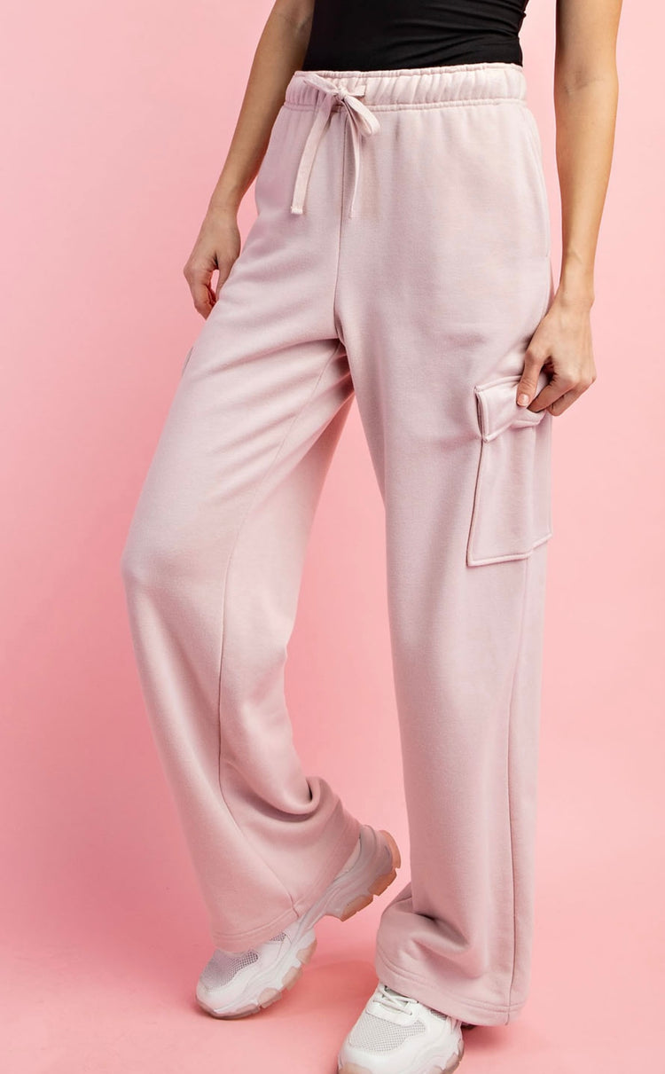 Baby Pink Crop Full-Zip Hoodie & Cargo Straight-Leg Sweatpant Set