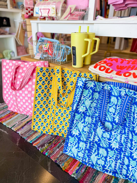 Jumbo Floral Reversible Quilted Tote Bag | Multiple Colors