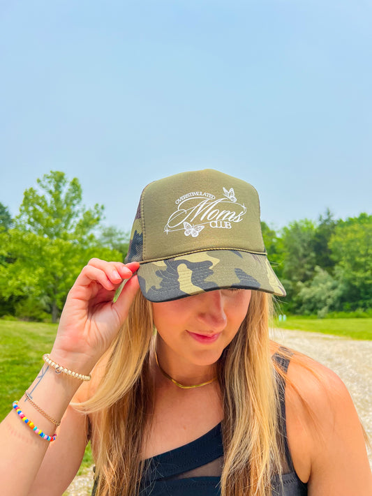 Overstimulated Moms Club Trucker Hat: Camo