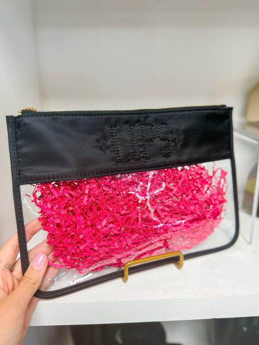 Lips Chain Stitch Black Flat Pouch