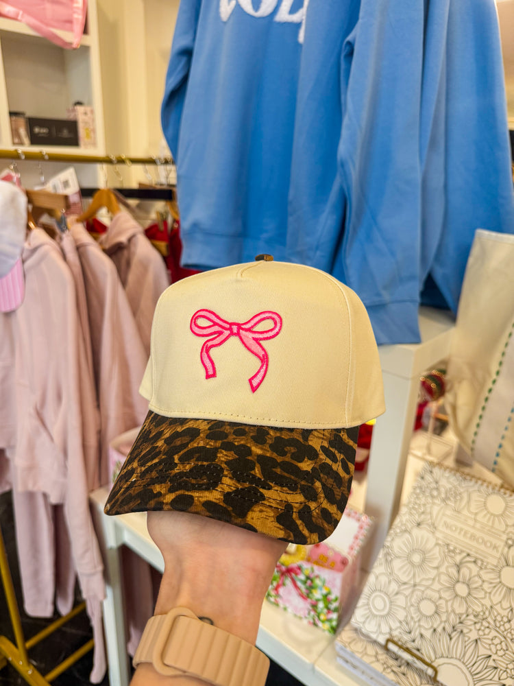Leopard + Pink Bow Patch Twill Trucker Hat