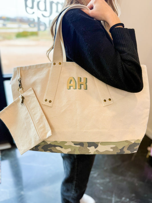 Camo Embroidered XL Tote Bag | Custom Camo Tote