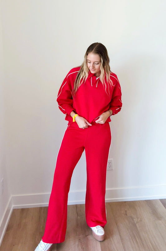 Luxe Red/Cream Piping Modal Polo Top