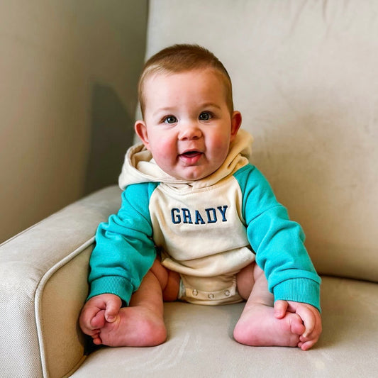 Teal & Oat Baby Hoodie Romper | Infant Hoodie Sweatshirt Romper