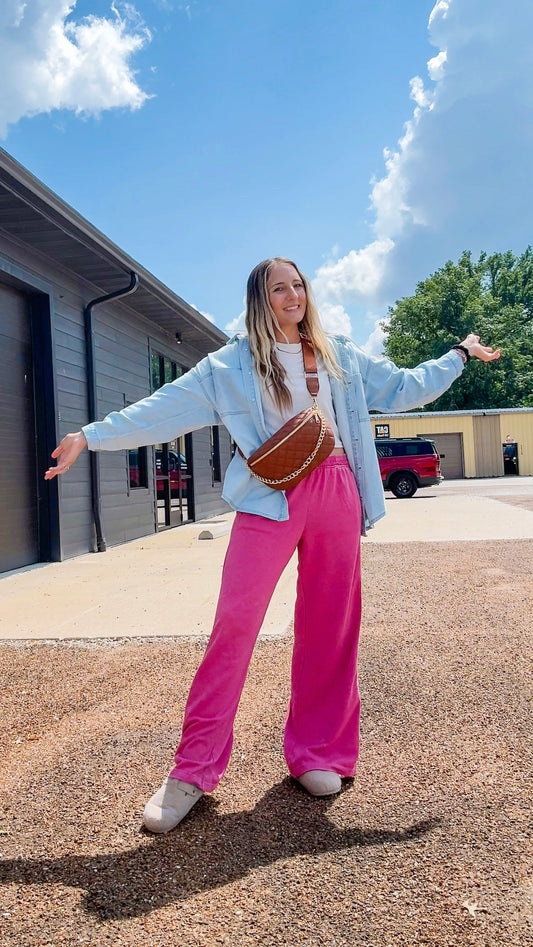 Berry French Terry Wide Leg Sweatpants