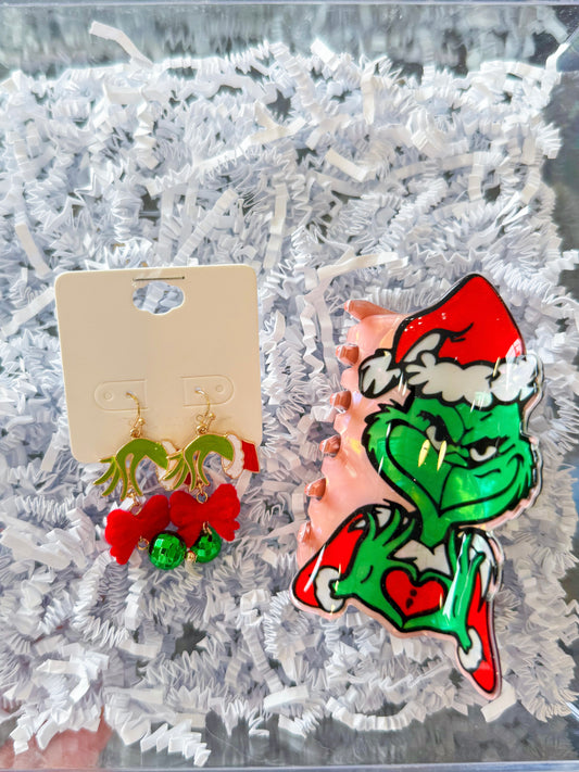 Grinch Hand Bow Drop Earrings