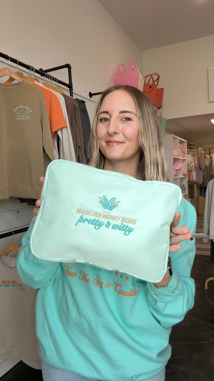 Embroidered Pretty & Witty Nylon Makeup Bag