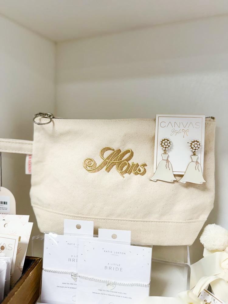 Mrs Embroidered Canvas Makeup Bag | Bride Gift