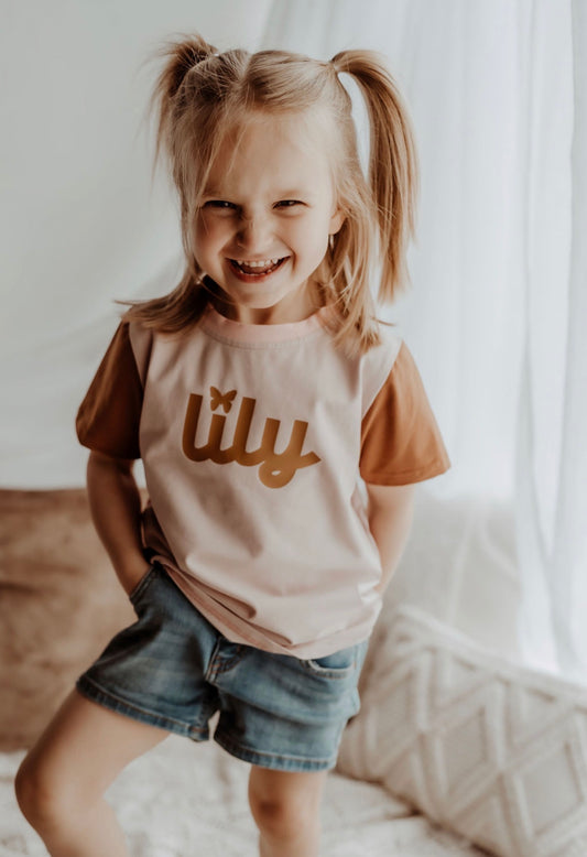 Blush & Camel Color Block Kids Tee | Custom Toddler T-Shirt