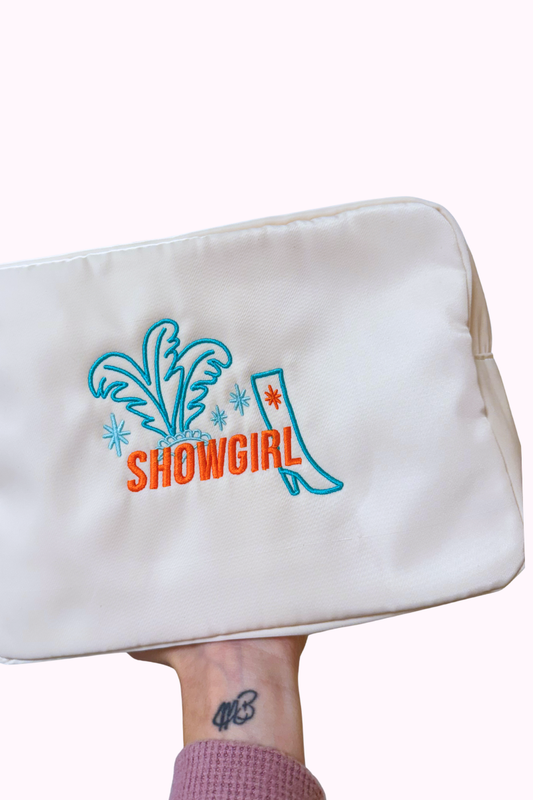 PREORDER | Embroidered Showgirl Nylon Makeup Bag