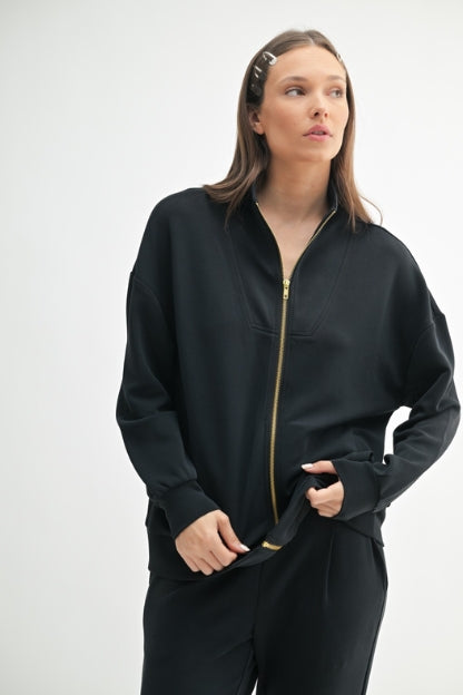 Dream Black Jacket | Gold Zipper Detail