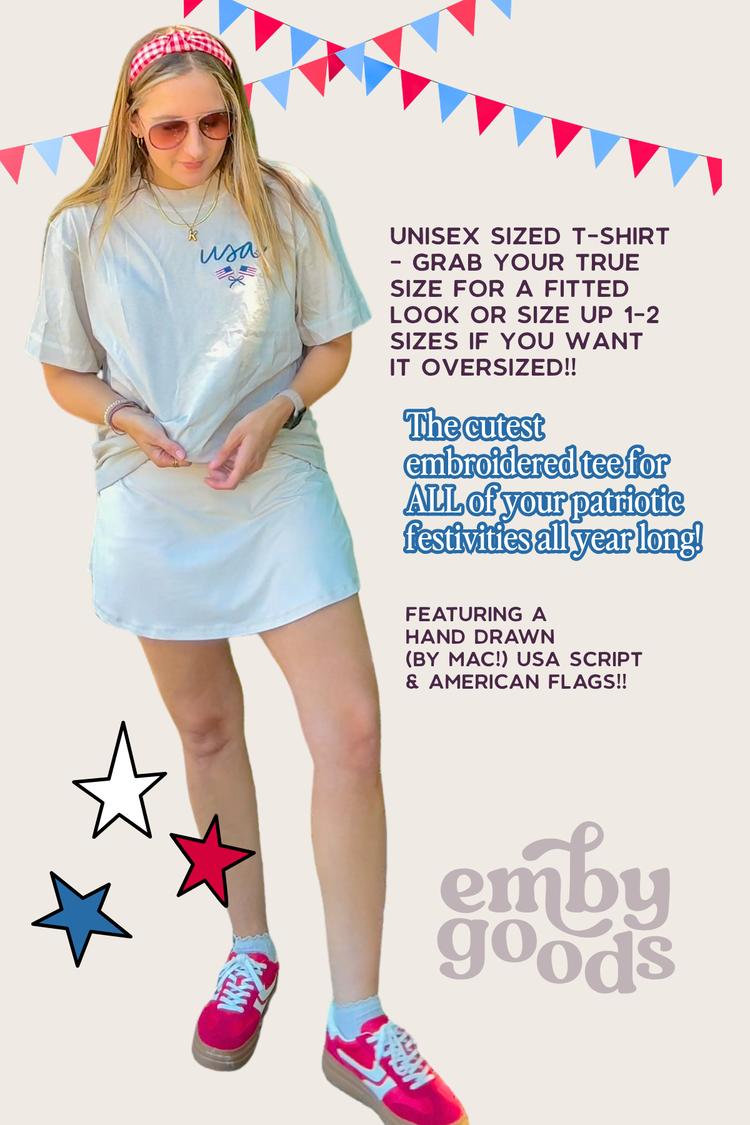 PREORDER | Embroidered USA + Flag Neutral T-Shirt