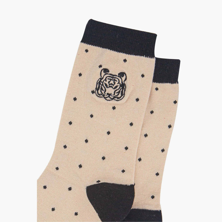 Women's Embroidered Ankle Socks - Tiger Polka Dot