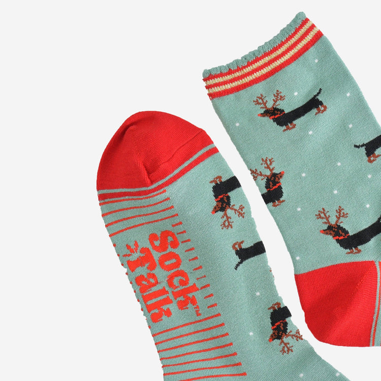 Women's Bamboo Christmas Socks - Dachshund Reindeer
