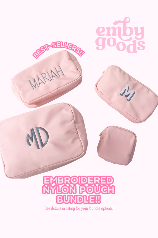 Embroidered Nylon Pouch Set | Nylon Pouch Bundle