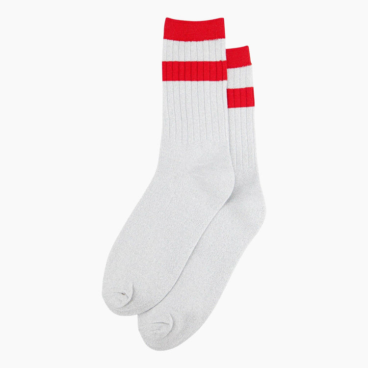 Women's Glitter Socks - White/Red Striped Cuff