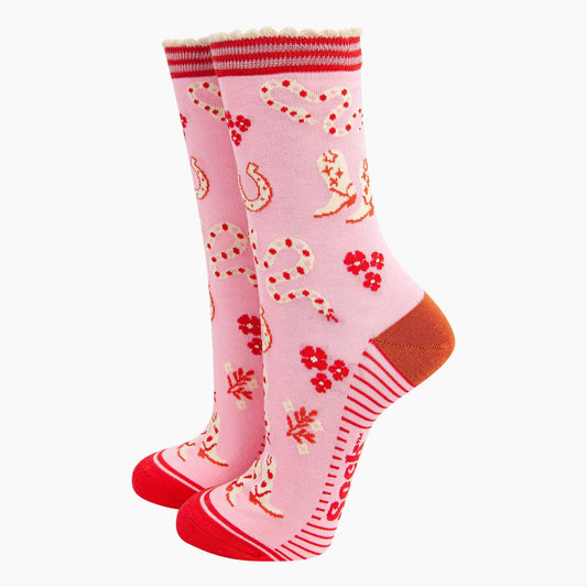 Women's Bamboo Socks - Pink Cowgirl