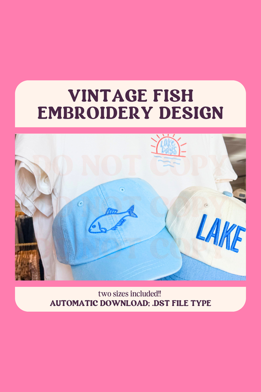 DIGITAL FILE: Retro Fish Embroidery Design, Doodle Fish Embroidery Icon, Machine File
