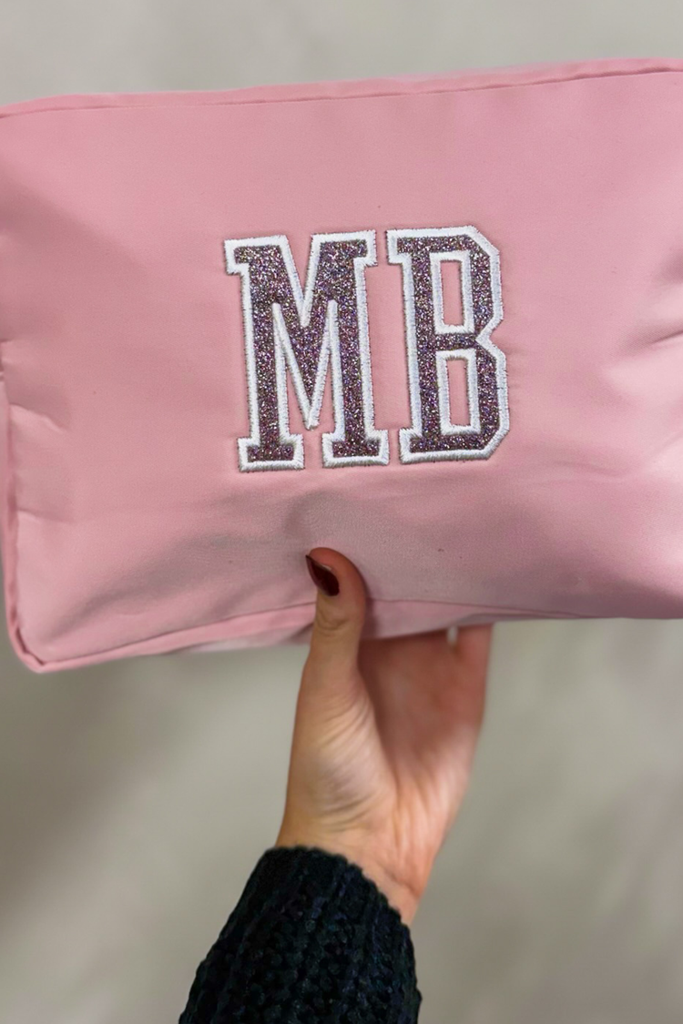 Embroidered Glitter Applique XL Nylon Pouch | Multiple Colors